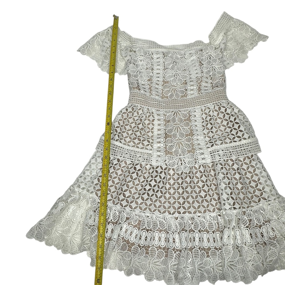 SELF-PORTRAIT Off-the-shoulder guipure Lace Mini Dress 2 ivory - Picture 14 of 16